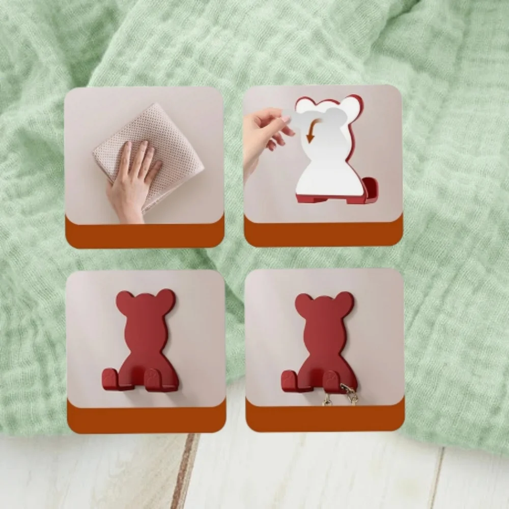 Self-Adhesive Bear Shaped Hooks for Bathroom Kitchen Closet. 2 pcs. NWT